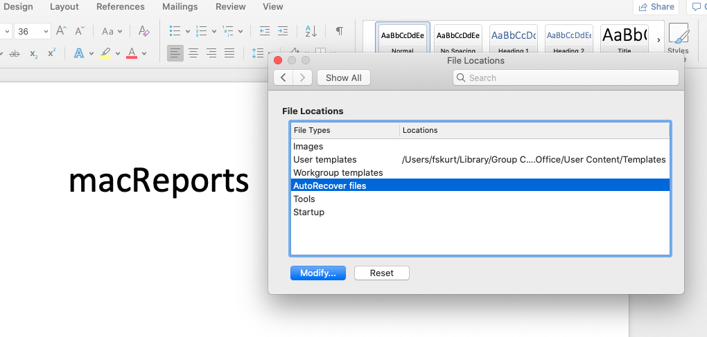 office 15 for mac word autorecovery locatin